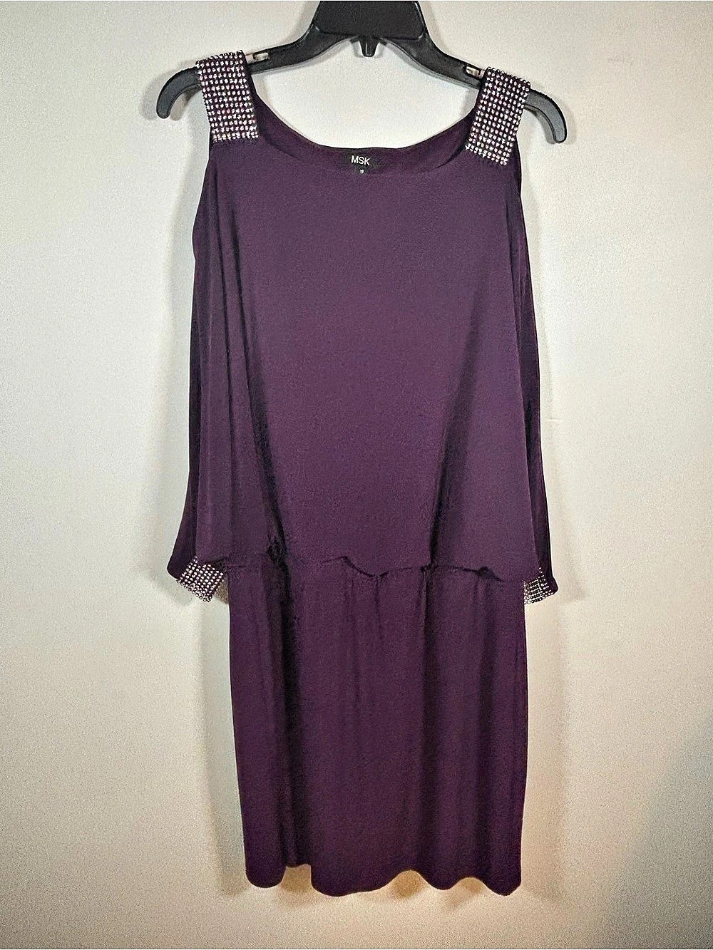 MSK Embellished Sleeve Midi Dress in Purple Size 10 Like New